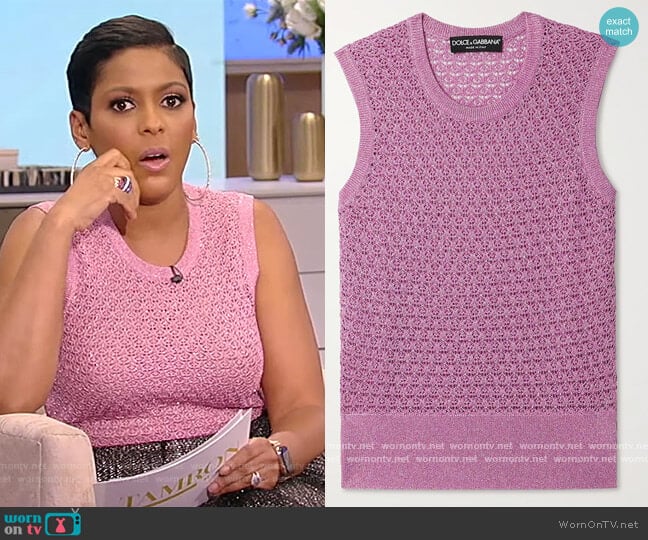 Metallic knitted tank by Dolce & Gabbana worn by Tamron Hall on Tamron Hall Show