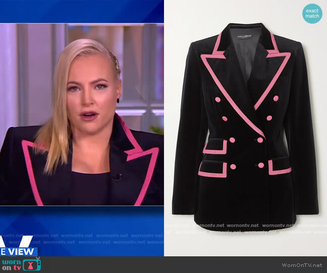 Two-tone double-breasted satin-trimmed velvet blazer by Dolce & Gabbana worn by Meghan McCain on The View