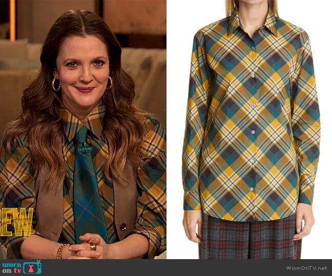 Plaid Cotton Shirt by Dries Van Noten worn by Drew Barrymore on The Drew Barrymore Show