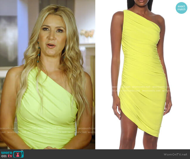 Diana Ruched One-Shoulder Dress by Norma Kamali worn by Kary Brittingham on The Real Housewives of Dallas