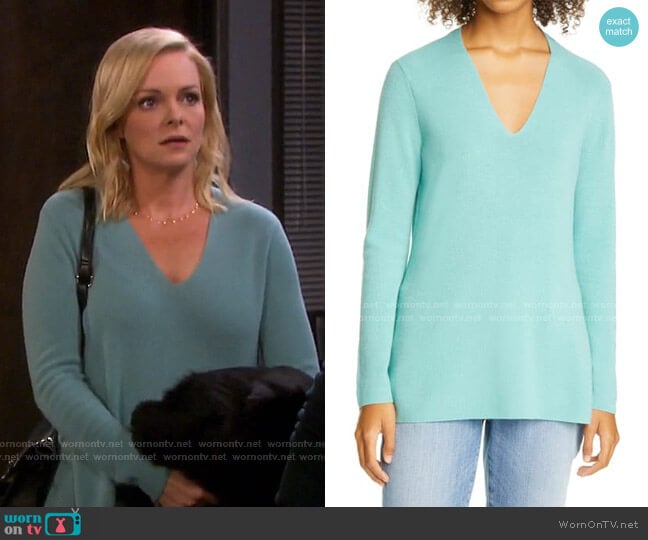 V-Neck Silk Tunic Top by Eileen Fisher worn by Belle Brady (Martha Madison) on Days of our Lives