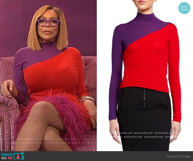 Colorblock Rib-Knit Turtleneck Sweater by Emporio Armani worn by Wendy Williams on The Wendy Williams Show