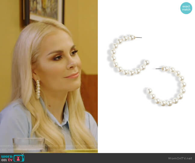 Stardust Imitation Pearl Hoop Earrings by Lele Sadoughi worn by Kameron Westcott on The Real Housewives of Dallas