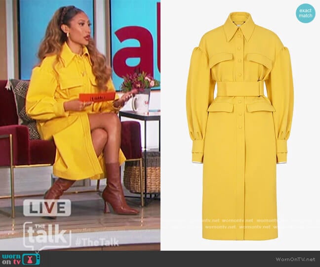 Yellow gabardine coat by Fendi worn by Elaine Welteroth on The Talk