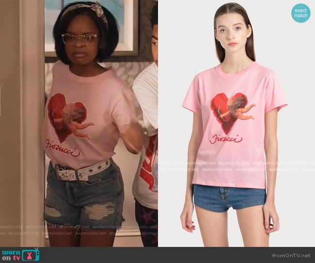 Heart & Cherub Shirt by Fiorucci worn by Diane Johnson (Marsai Martin) on Black-ish