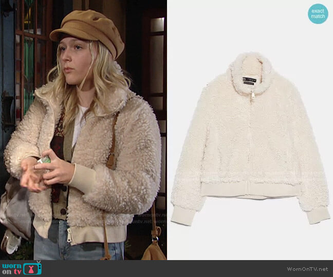Fleece Bomber by Zara worn by Faith Newman (Alyvia Alyn Lind) on The Young and the Restless
