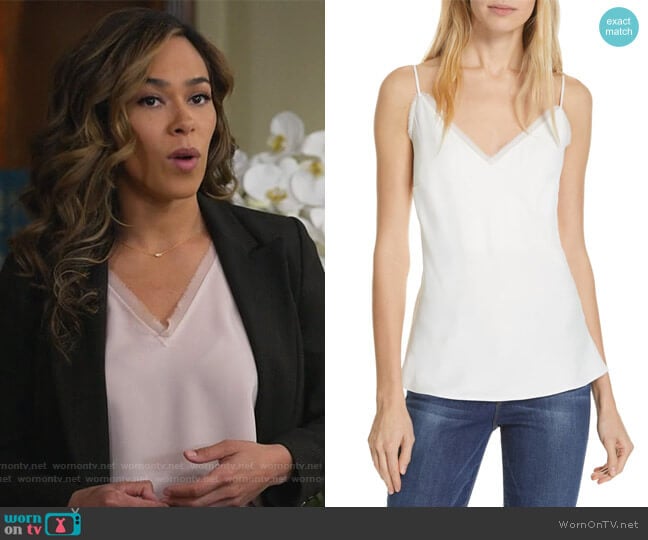 Wornontv: Emily’s White Frayed Trim Cami On All Rise 