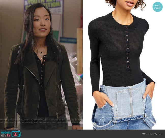 Janet’s black thermal top on Kims Convenience