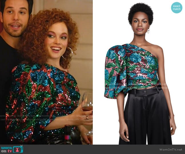 One Shoulder Sequin Top by Giuseppe di Morabito worn by Zoey Clarke (Jane Levy) on Zoeys Extraordinary Playlist