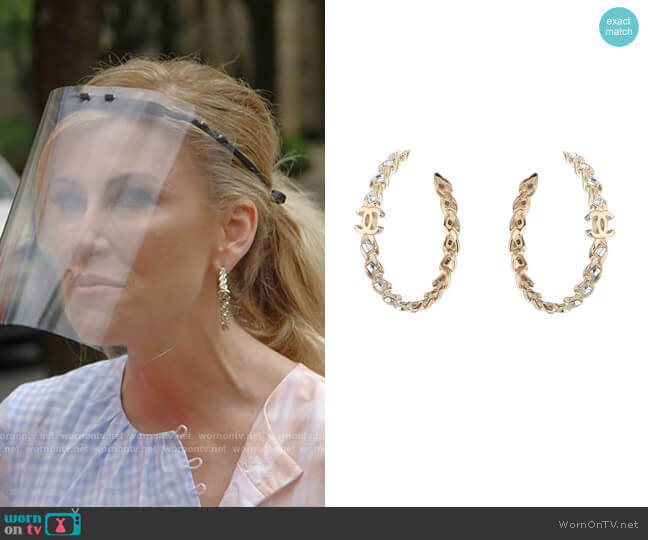 Gold Crystal Cc Hoop Earrings by Chanel worn by Stephanie Hollman on The Real Housewives of Dallas