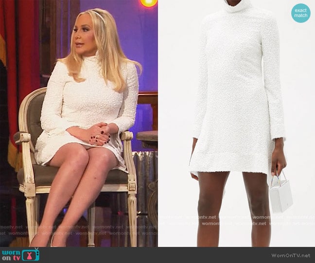 Sequinned bell-sleeved roll-neck mini dress by Halpern worn by Shannon Beador on The Real Housewives of Orange County