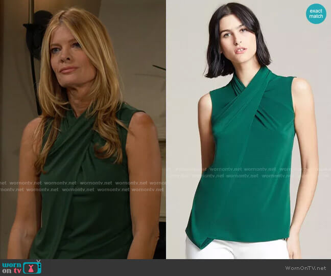 Halston Green Cross Neck Top worn by Phyllis Summers (Michelle Stafford) on The Young and the Restless