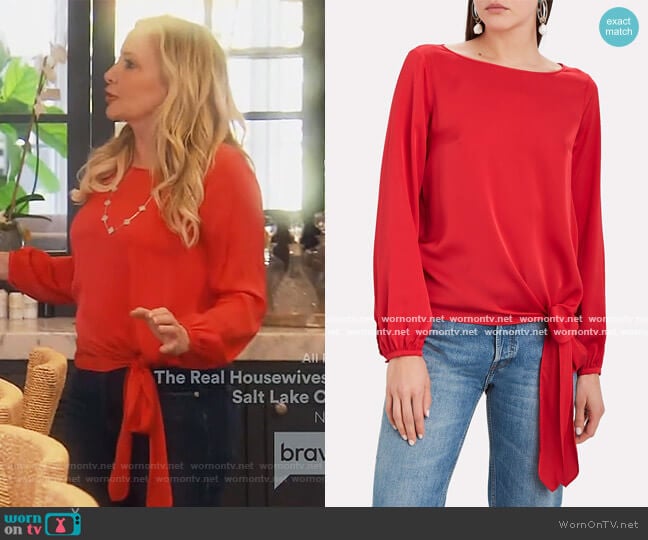 Kristy Knotted Silk Blouse by Intermix worn by Shannon Beador on The Real Housewives of Orange County