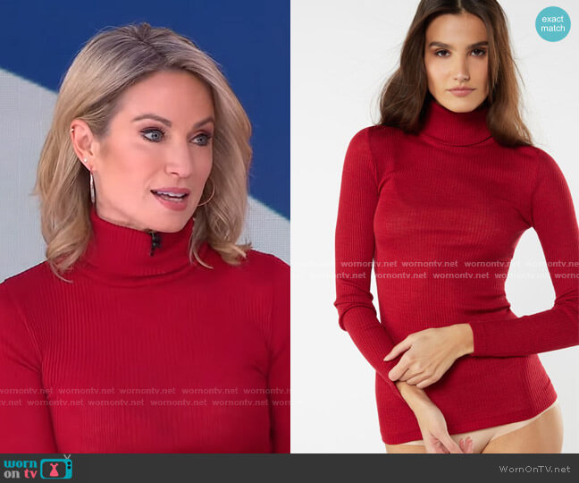 Wool and Silk Long-sleeve High-Neck Tubular Top by Intimissimi worn by Amy Robach on Good Morning America