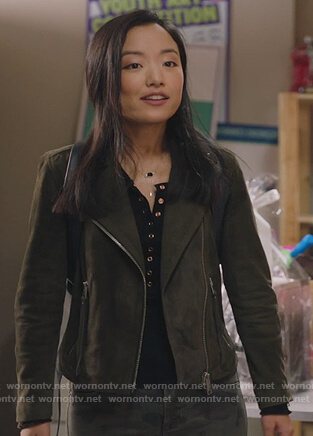 Janet's black thermal top on Kims Convenience