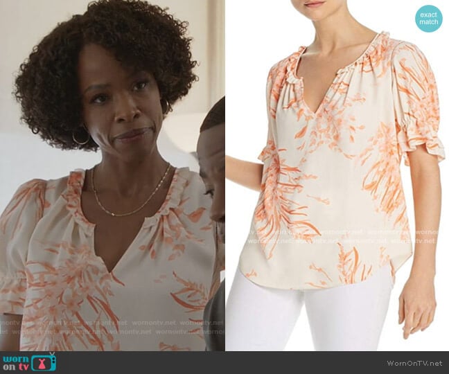 Coral Floral Short Sleeve Top by Joie worn by Grace James (Karimah Westbrook) on All American