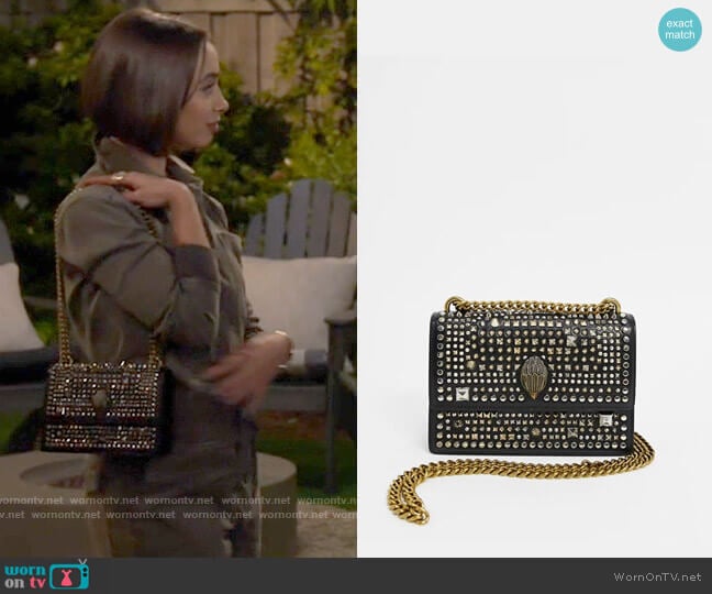 Kurt Geiger London Shoreditch studded leather cross-body bag worn by Celia (Emma Caymares) on Call Your Mother