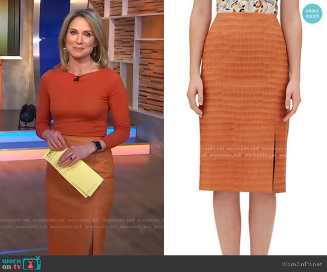 WornOnTV: Amy’s orange top and leather skirt on Good Morning America ...