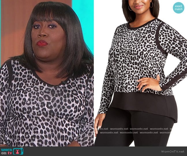 Leopard-Print Contrast-Trim Top by MICHAEL Michael Kors worn by Sheryl Underwood on The Talk