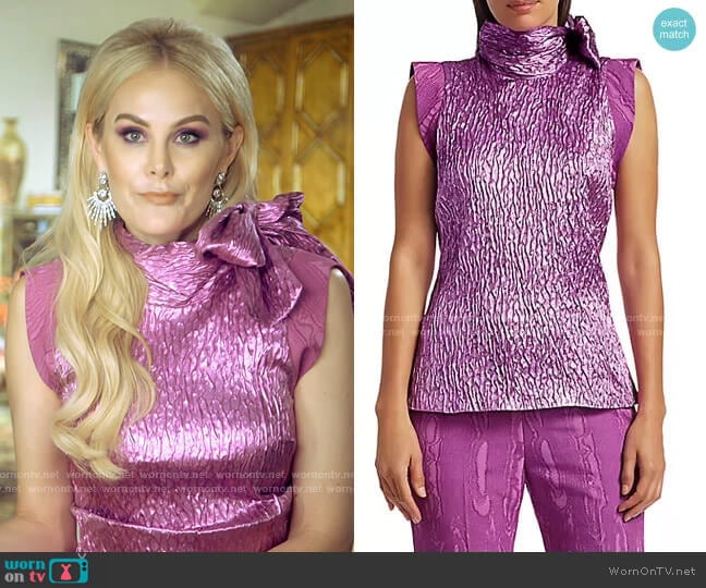 Mirar Jacquard Metallic Tie-Neck Top by Rachel Comey worn by Kameron Westcott on The Real Housewives of Dallas