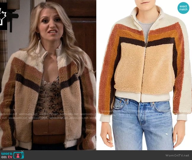 Mother Striped Sherpa Jacket worn by Gina Dabrowski (Annaleigh Ashford) on B Positive