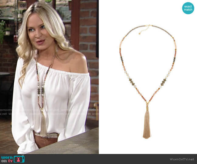 Nakamol Long Beaded Tassel Necklace worn by Sharon Newman (Sharon Case) on The Young and the Restless