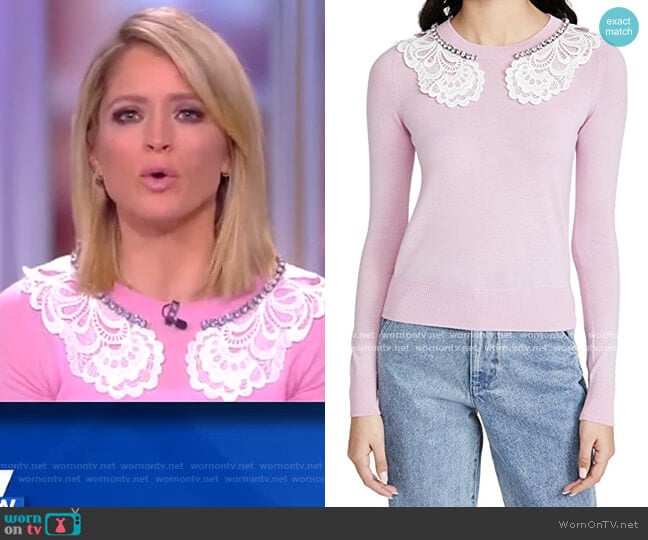 WornOnTV: Sara’s pink lace trim sweater on The View | Sara Haines ...