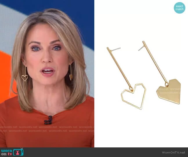 Open Heart Drops Earrings by Accessory Concierge worn by Amy Robach on Good Morning America