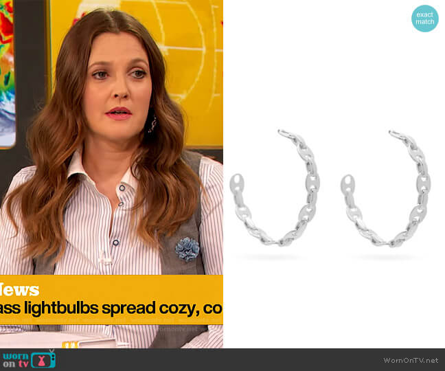 Eight Nano hoop earrings by Paco Rabanne worn by Drew Barrymore on The Drew Barrymore Show