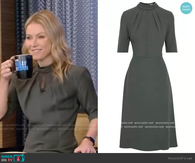 Pleated crepe dress by Adam Lippes worn by Kelly Ripa on Live with Kelly and Mark