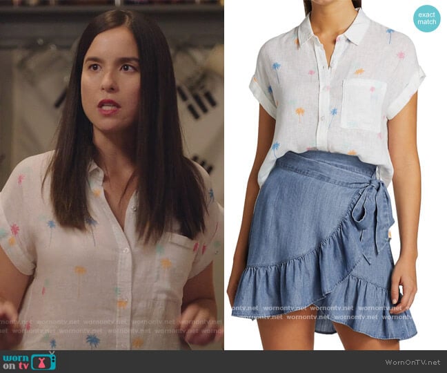 Whitney Palm Tree Print Shirt by Rails worn by Jenny Raven on Kims Convenience