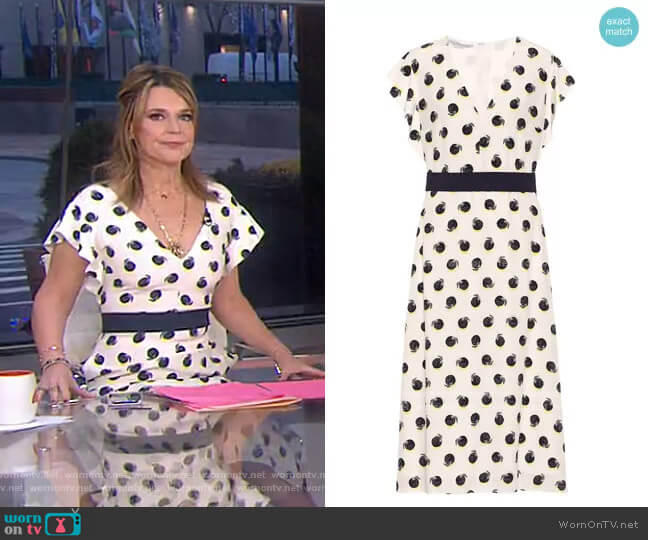WornOnTV: Savannah’s white printed flutter sleeve dress on Today ...