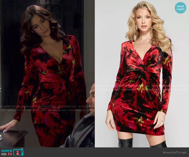 Rhapsody Velour Dress by Guess worn by Gabi Hernandez (Camila Banus) on Days of our Lives