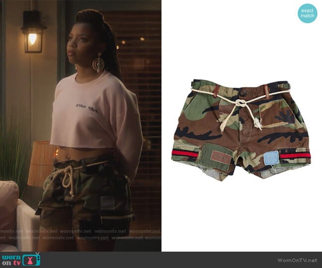 Camo Shorts by Raceway worn by Jazlyn Forster (Chloe Bailey) on Grown-ish