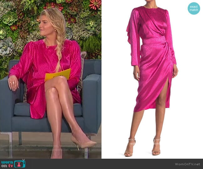 Jade Draped Wrap Skirt Tonal Dot Dress by Ronny Kobo worn by Amanda Kloots on The Talk