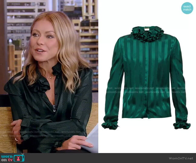 WornOnTV: Kelly’s green striped blouse on Live with Kelly and Ryan ...