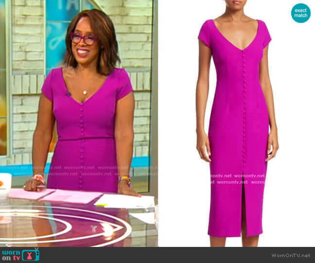 Safiyaa Buttoned Crepe Cocktail Dress worn by Gayle King  on CBS Mornings