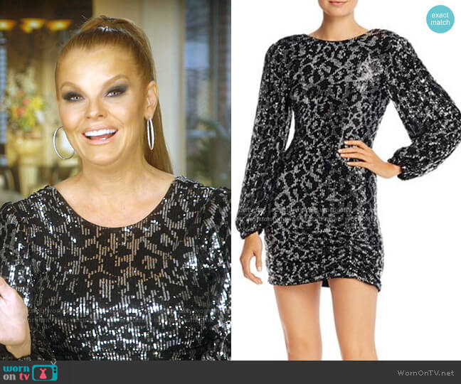 Sequined Leopard Long Sleeve Mini Dress by Saylor worn by Brandi Redmond on The Real Housewives of Dallas
