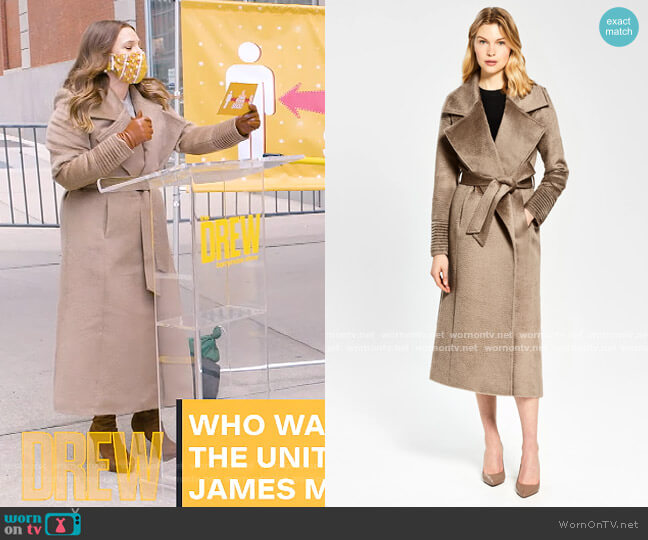 Suri Alpaca Notched Collar Wrap Coat by Sentaler worn by Drew Barrymore on The Drew Barrymore Show