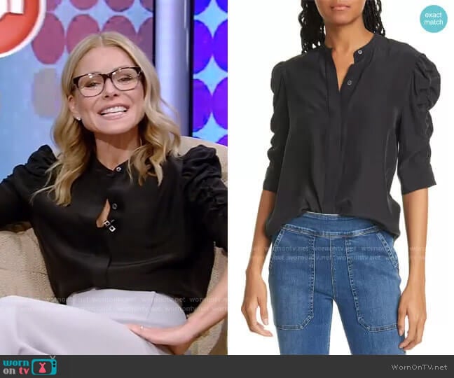 WornOnTV: Kelly’s black puff sleeve blouse and pencil skirt on Live ...