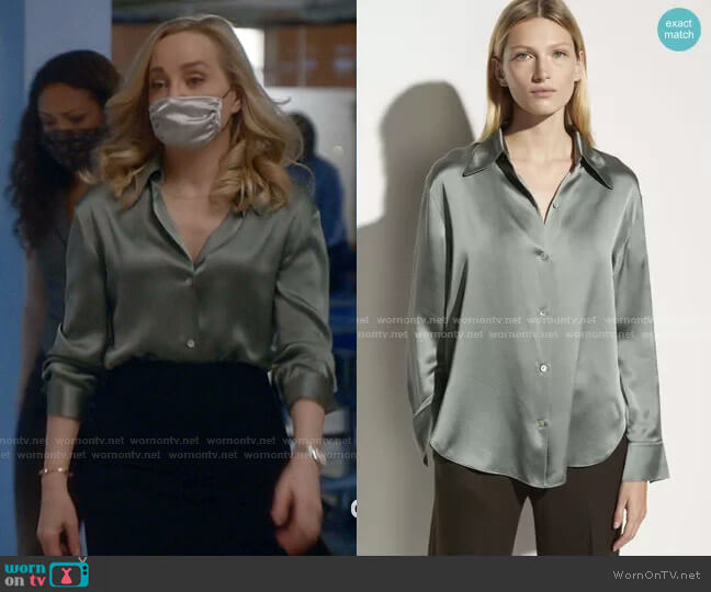 Silk Shaped Collar Blouse by Vince worn by Marissa Morgan (Geneva Carr) on Bull