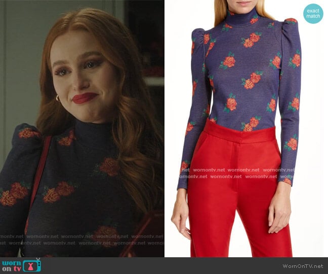 Floral Puff Sleeve Knit Top by Smythe worn by Cheryl Blossom (Madelaine Petsch) on Riverdale