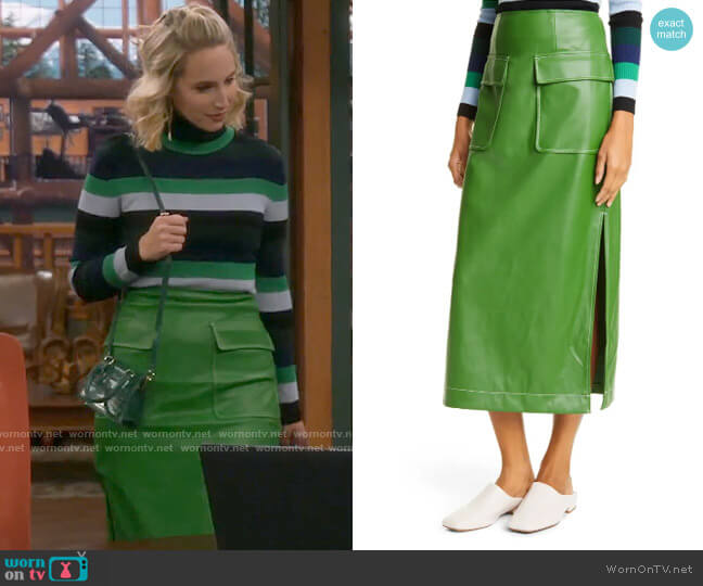 WornOnTV: Mandy’s striped turtleneck and green leather skirt on Last ...