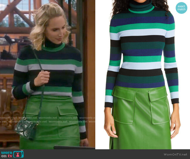 WornOnTV: Mandy’s striped turtleneck and green leather skirt on Last ...