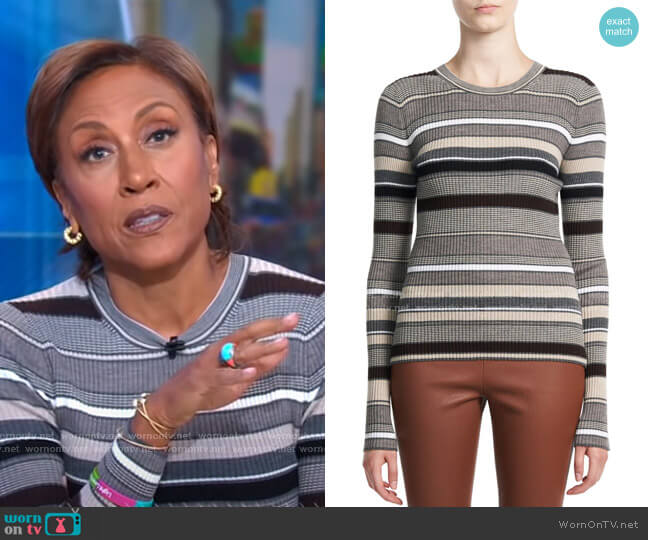 Stripe Crewneck Sweater by Theory worn by Robin Roberts on Good Morning America