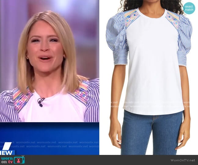 Maddie Puff Sleeve Top by Tanya Taylor worn by Sunny Hostin on The View