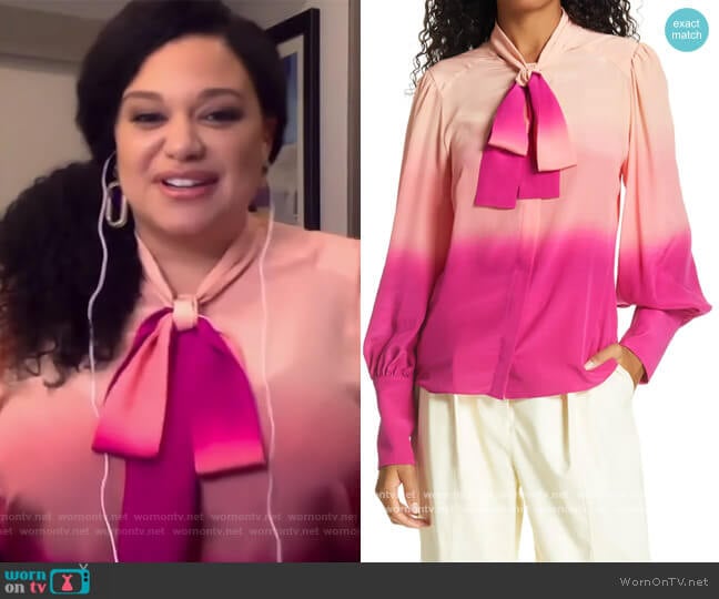 Susan Dip Die Long Sleeve Blouse by Tanya Taylor worn by Michelle's Buteau on The Wendy Williams Show