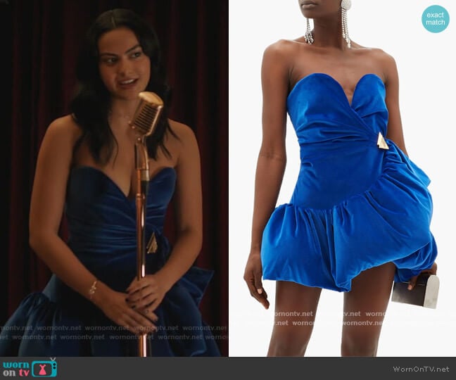 Ruffled velvet mini dress by The Attico worn by Veronica Lodge (Camila Mendes) on Riverdale