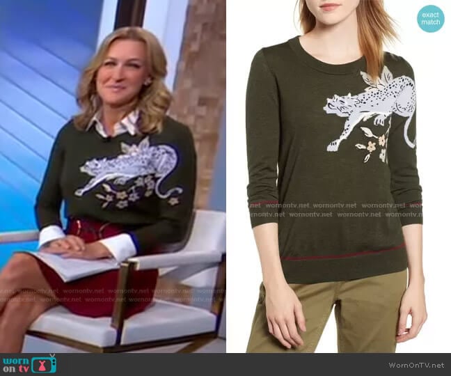 Tippi Intarsia Cheetah Sweater by J. Crew worn by Lara Spencer on Good Morning America