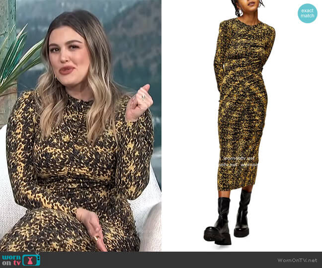 Animal Print Ruched Long Sleeve Jersey Midi Dress by Topshop worn by Carissa Loethen Culiner on E! News